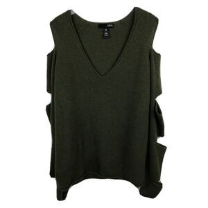 Aqua Cashmere Sweater XS Womens Green Cutout Long Sleeves V Neck Soft